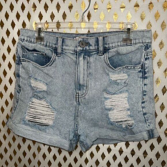 SO Denim cutoffs Jean shorts distressed ripped jeans  vintage stretch Mom short - Picture 1 of 5